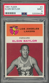 1961/62 Fleer #3 Elgin Baylor Rookie Card – PSA MINT 9